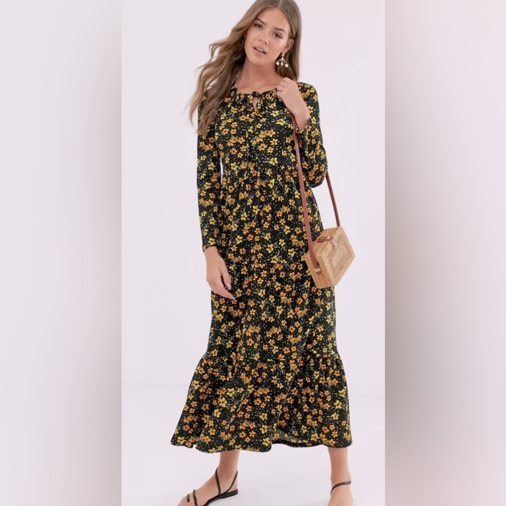 Free People Long Sleeve Tiers of Joy Floral Boho Prairie Dress ZB2